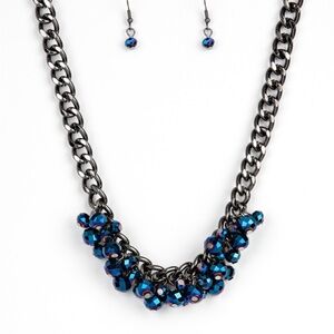 Elegant Blue and Black Necklace and Earring Set